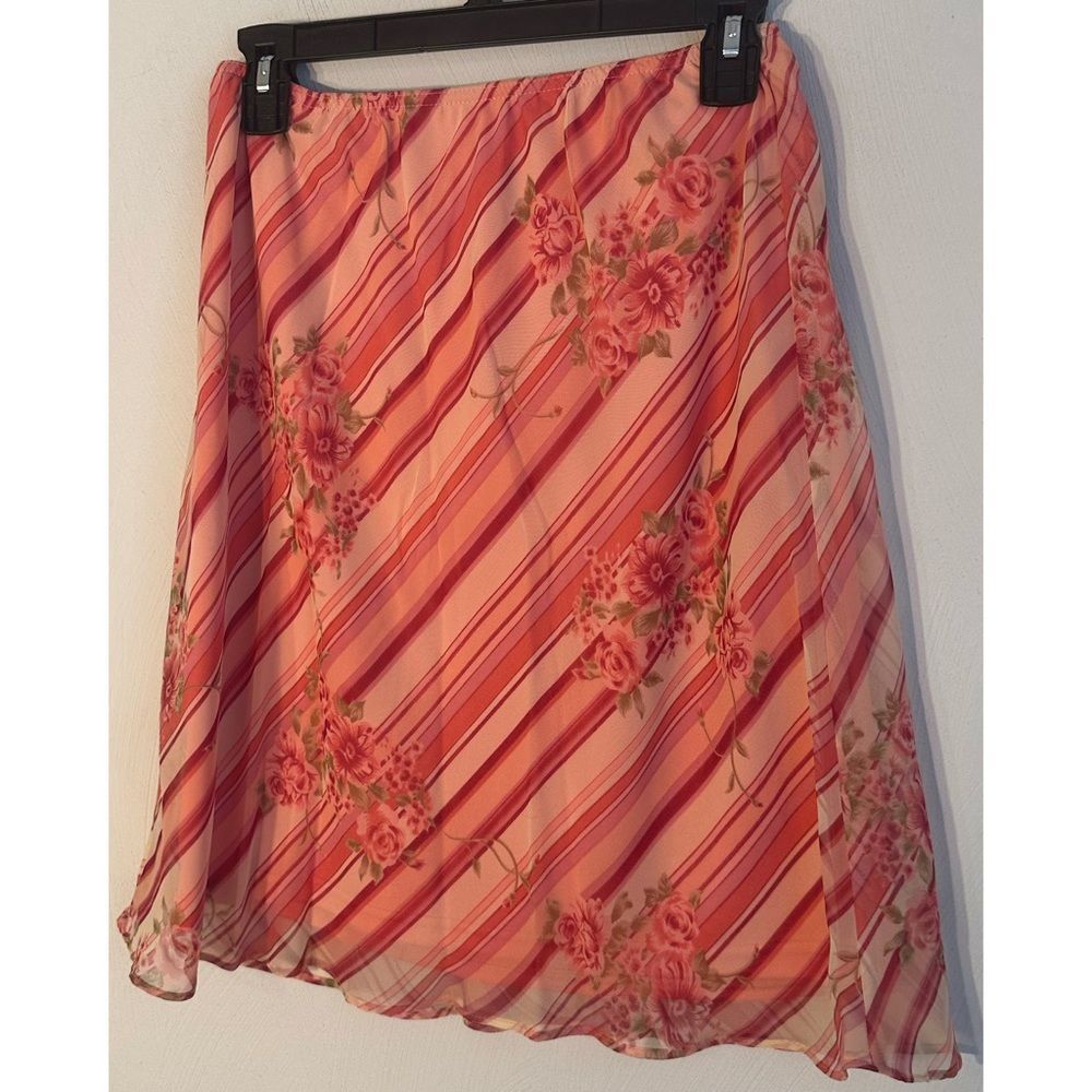Vintage Y2K Floral Striped Pink Mini Skirt - Size 9/10